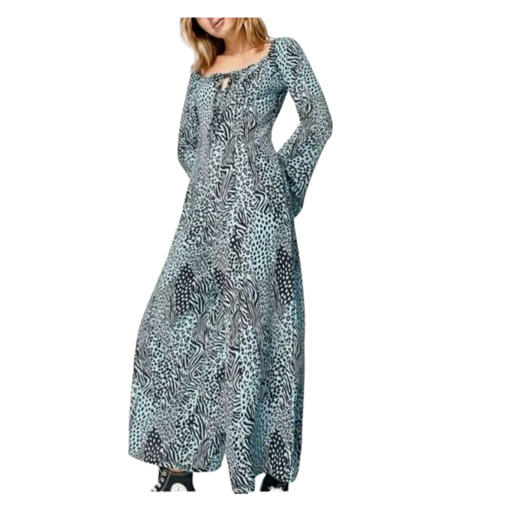Asos Design Turquoise Crepe Square Neck Wide Leg Jumpsuit Size 14 NWT